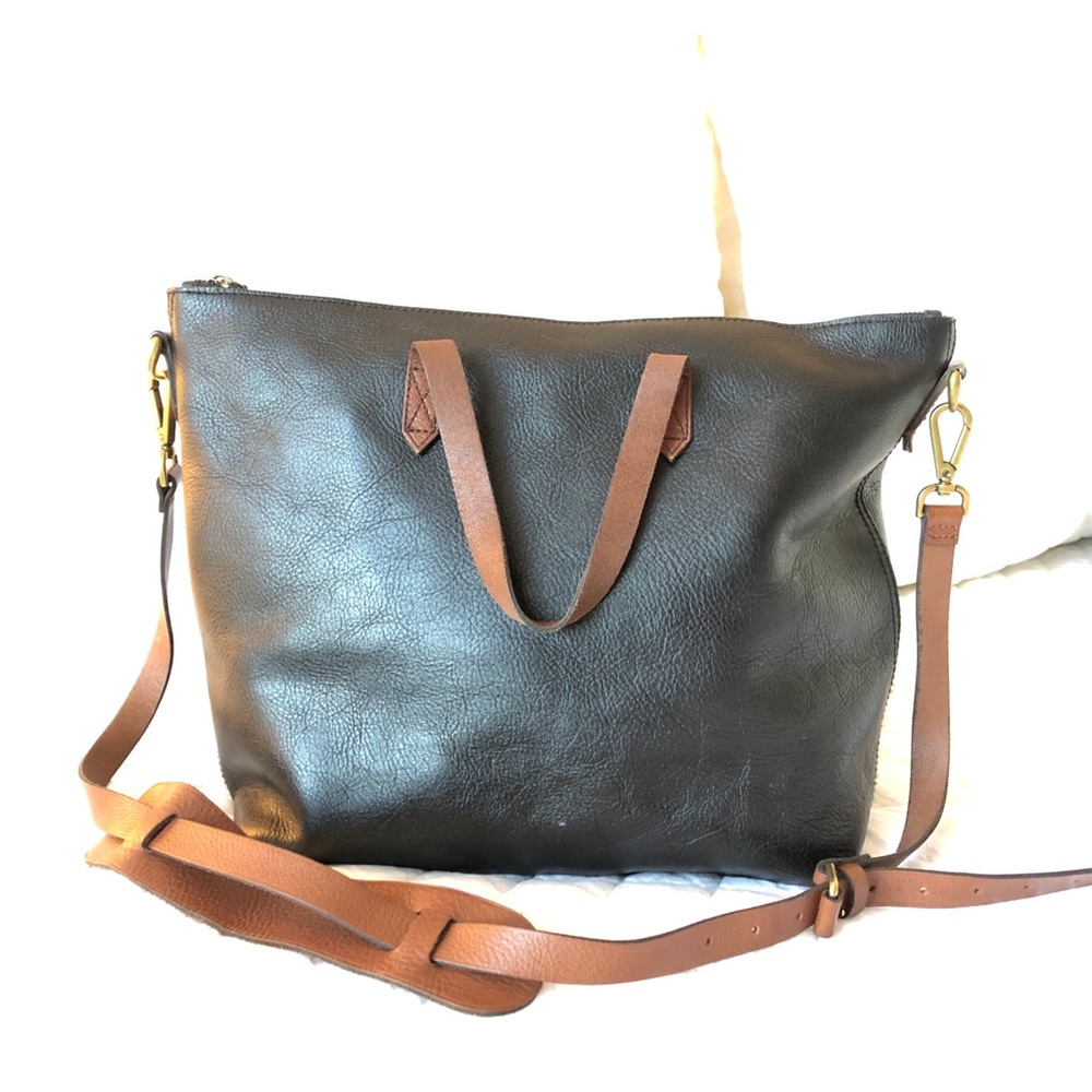 Madewell Zip-Top Transport Tote (Black/Brown)